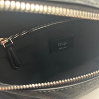 Fendi Diagonal Belt Bag Grey FF Textured Fabric Black Leather Italy