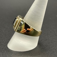 Mens 9ct Yellow Gold Black Gemstone and Diamonds Ring