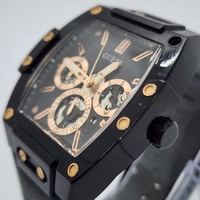 Guess Mens Rose Gold Black Silicone Multifunction Skeleton Dial Watch GW0203G8