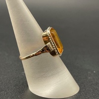 Ladies 9ct Yellow Gold Amber Stone Ring