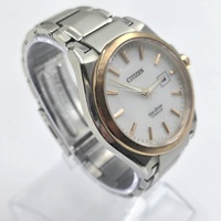Citizen Eco-Drive E111 Titanium Mens Watch White Dial Sapphire 100M