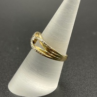 Ladies 10ct Yellow Gold Natural Diamond Cross Over Ring