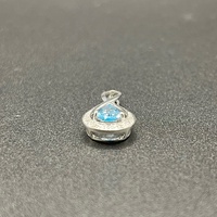 Ladies 10ct White Gold Blue Gemstone & Diamond Droplet Pendant