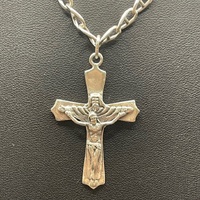 Unisex 925 Sterling Silver Anchor Link Chain & Crucifix Pendant