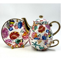 Milano Tahei Decor China Tea For One Set Teapot Cup Saucer