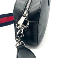 Gucci 574886 GG Supreme Canvas Black Red Web Stripe Leather Shoulder Bag