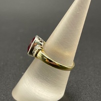 Ladies 9ct Yellow Gold Red Gemstone and Diamond Ring