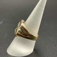 Mens 9ct Yellow Gold Dollar Sign Diamond Ring