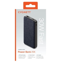 Cygnett ChargePro 20000mAh Power Bank 30W Fast Charge Graphite