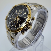 Seiko V172-0AJ0 Solar Chronograph Two Tone Sapphire Black Dial Watch