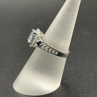 Ladies 14ct White Gold Blue Gemstone & Diamond Ring