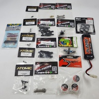 1:28 Scale RC Car Shells with Assorted Parts Lot 100+ Pcs Wheels Tools