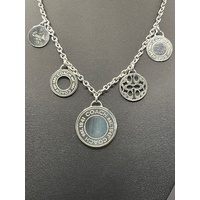 Ladies 925 Sterling Silver Cable Link Chain & Disc Pendants