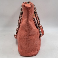 GUESS Coral Pink Quilted Geometric Chain Shoulder Tote Bag Handbag