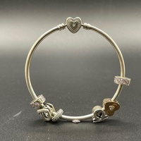 Ladies 925 Sterling Silver Round Pandora Charm Bangle