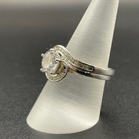 Ladies 925ct Sterling Silver CZ Bridal Ring Set