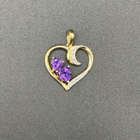 Ladies 9ct Yellow Gold Purple Stone Heart Pendant
