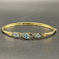 Ladies 9ct Yellow Gold Blue Stone Trifari Bangle