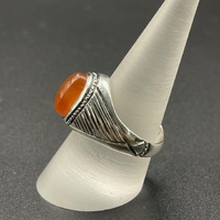Mens 925 Sterling Silver Orange Stone Ring