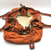 Chloe Paddington Orange Leather Handbag Gold Tone Hardware with Padlock and Key