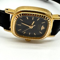 Seiko 2Y01-5A90 Ladies Quartz Watch Gold Tone Black Dial Leather Band