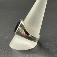 Mens 925 Sterling Silver Black Stone Ring