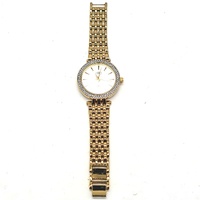 Elite Ladies Gold Tone Quartz Watch Crystal Bezel Sunray Dial 5080283