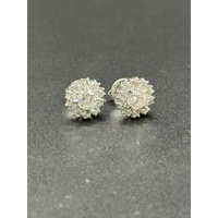 Ladies 9ct White Gold Natural Diamond Cluster Stud Earrings