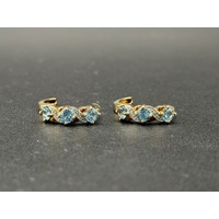 Ladies 9ct Yellow Gold Blue Gemstone & Diamond Huggie Hoop Earrings