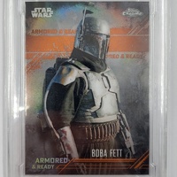 2022 Topps Chrome The Mandalorian Boba Fett Orange Refractor Armored & Ready AR-2 /25 ICG Mint 9