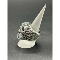 Mens 925 Sterling Silver Red Stone Skull Ring