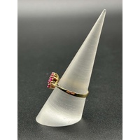 Ladies 14ct Yellow Gold Pink Gemstone Flower Ring