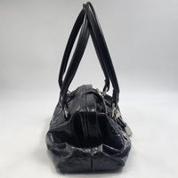 Ralph Raviani Black Leather Satchel Handbag Croc Embossed Rhinestone Buckle