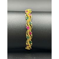 Ladies 21ct Yellow Gold Round Gemstone Bangle