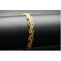 Ladies 21ct Yellow Gold Round Red & Pink Gemstone Bangle