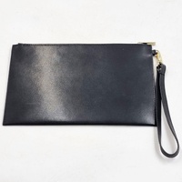 Ted Baker London Black Leather Envelope Wristlet Clutch Zip Pouch Gold Tones