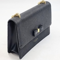 Ted Baker Joanaa Bow Detail Crossbody Bag Black Saffiano Faux Leather Gold Chain Shoulder