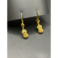 Ladies 21ct Yellow Gold Peanut Design Dangle Earrings
