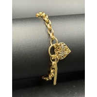 Ladies 9ct Yellow Gold Mum Heart Locket Belcher Link Bracelet