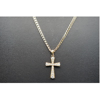 Ladies 9ct Yellow Gold Curb Link Chain & Cross Pendant 
