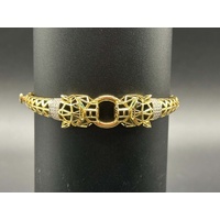 Unisex 18ct Yellow Gold Panther Green Gemstone Bangle