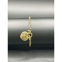 Ladies 18ct Yellow Gold Cable Link Heart Charm Bracelet