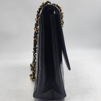 CHANEL Classic Maxi Flap Shoulder Bag Black Lambskin Leather Gold Chain Authenticated
