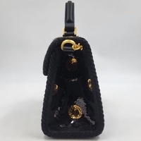 Authentic Valentino Garavani VSLING Mini Black Sequin Top Handle Bag Gold Chain