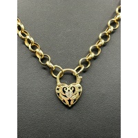 Ladies 9ct Yellow Gold Diamond Heart Locket Round Belcher Link Necklace