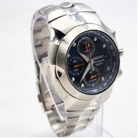 Seiko Chronograph 100M 7T62-0GM0 Mens Watch Black Dial Alarm Tachymeter
