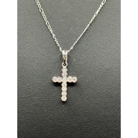 Ladies 18ct White Gold Figaro Chain & Cubic Zirconia Cross Pendant