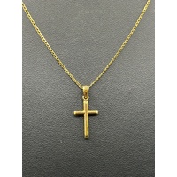 Unisex 9ct Yellow Gold Curb Link Chain with Cross Pendant