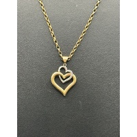 Ladies 9ct Yellow Gold Belcher Link Chain & Double Heart Diamond Pendant