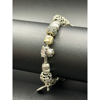 Ladies 925 Sterling Silver Pandora Charm Bracelet with 20 Mixed Charms